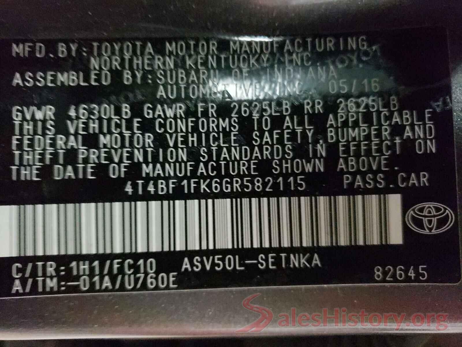 4T4BF1FK6GR582115 2016 TOYOTA CAMRY