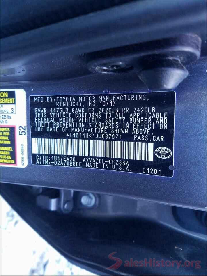 4T1B11HK1JU037971 2018 TOYOTA CAMRY