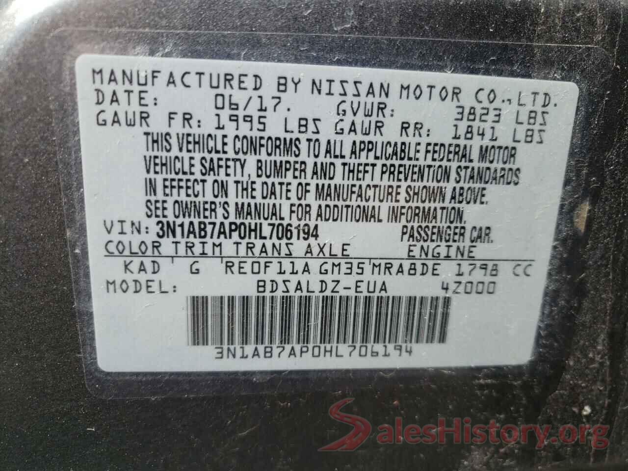 3N1AB7AP0HL706194 2017 NISSAN SENTRA