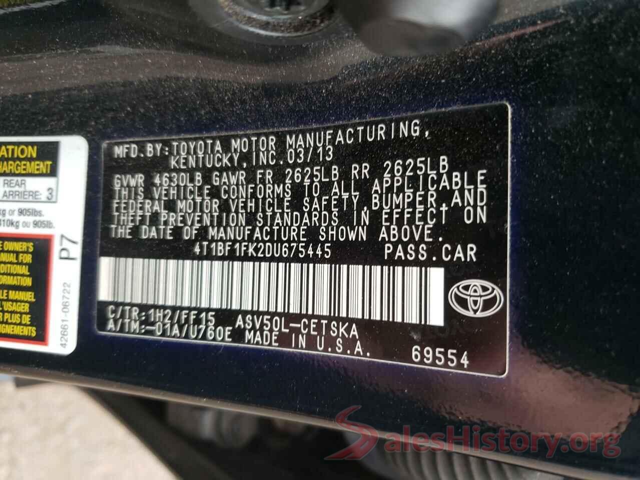 4T1BF1FK2DU675445 2013 TOYOTA CAMRY