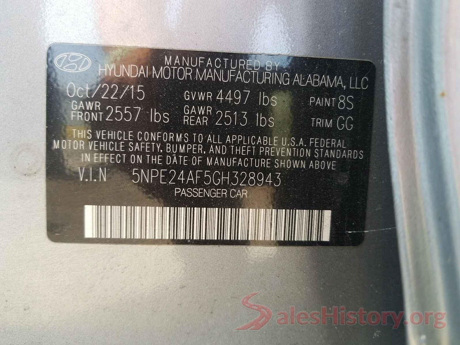 5NPE24AF5GH328943 2016 HYUNDAI SONATA