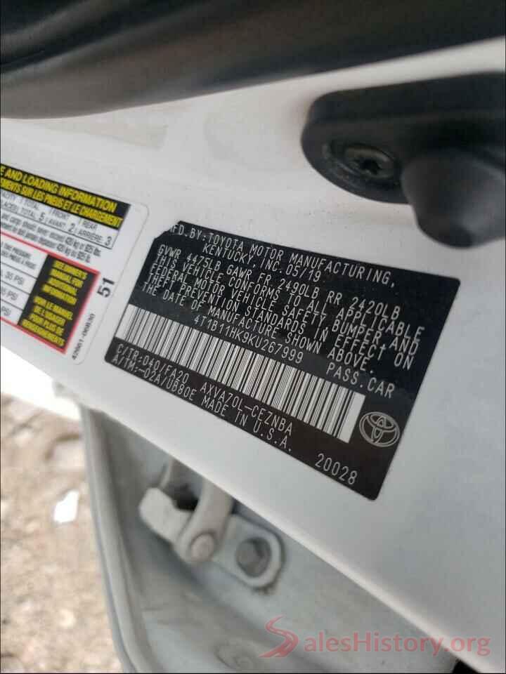 4T1B11HK9KU267999 2019 TOYOTA CAMRY