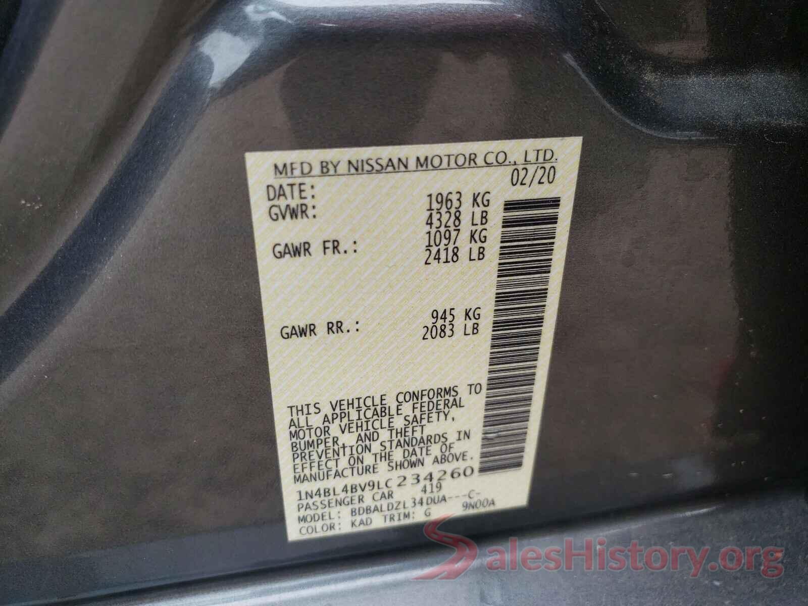 1N4BL4BV9LC234260 2020 NISSAN ALTIMA