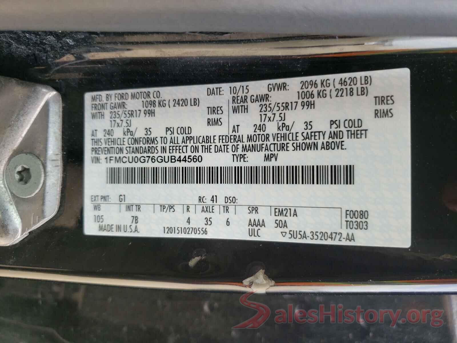 1FMCU0G76GUB44560 2016 FORD ESCAPE