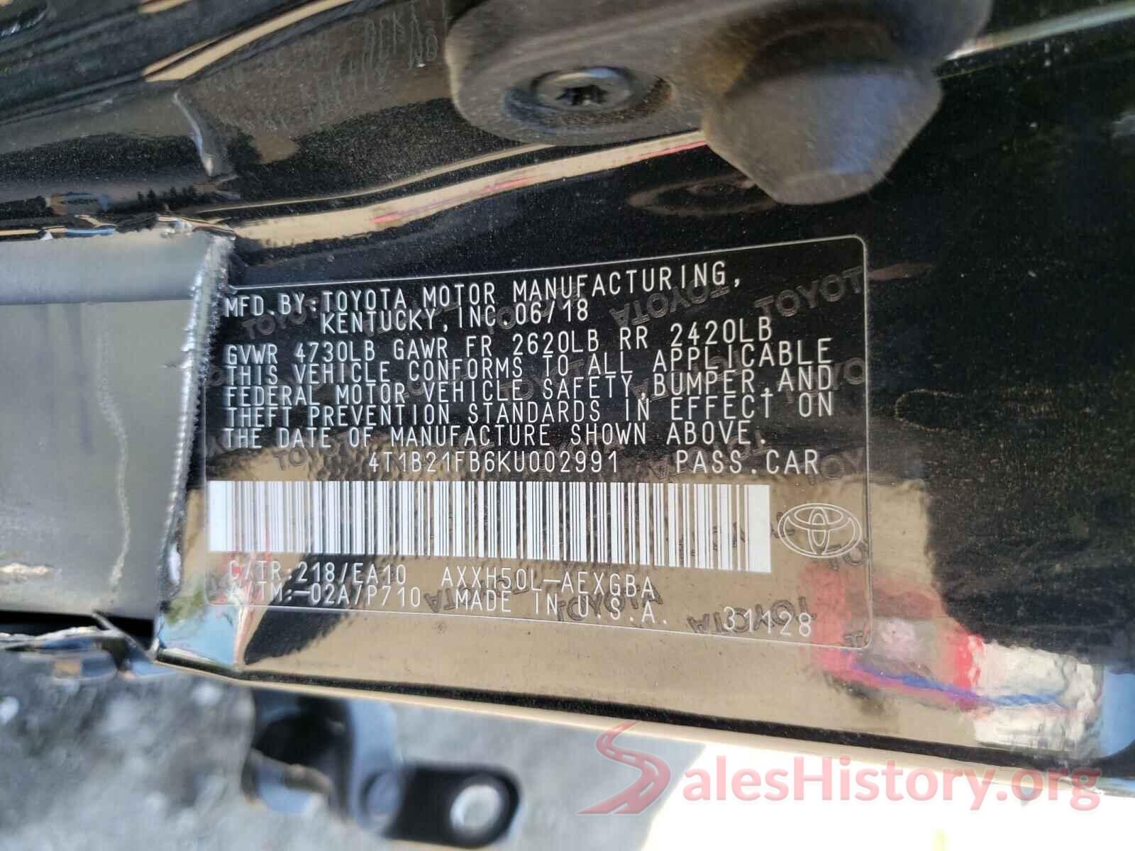 4T1B21FB6KU002991 2019 TOYOTA AVALON