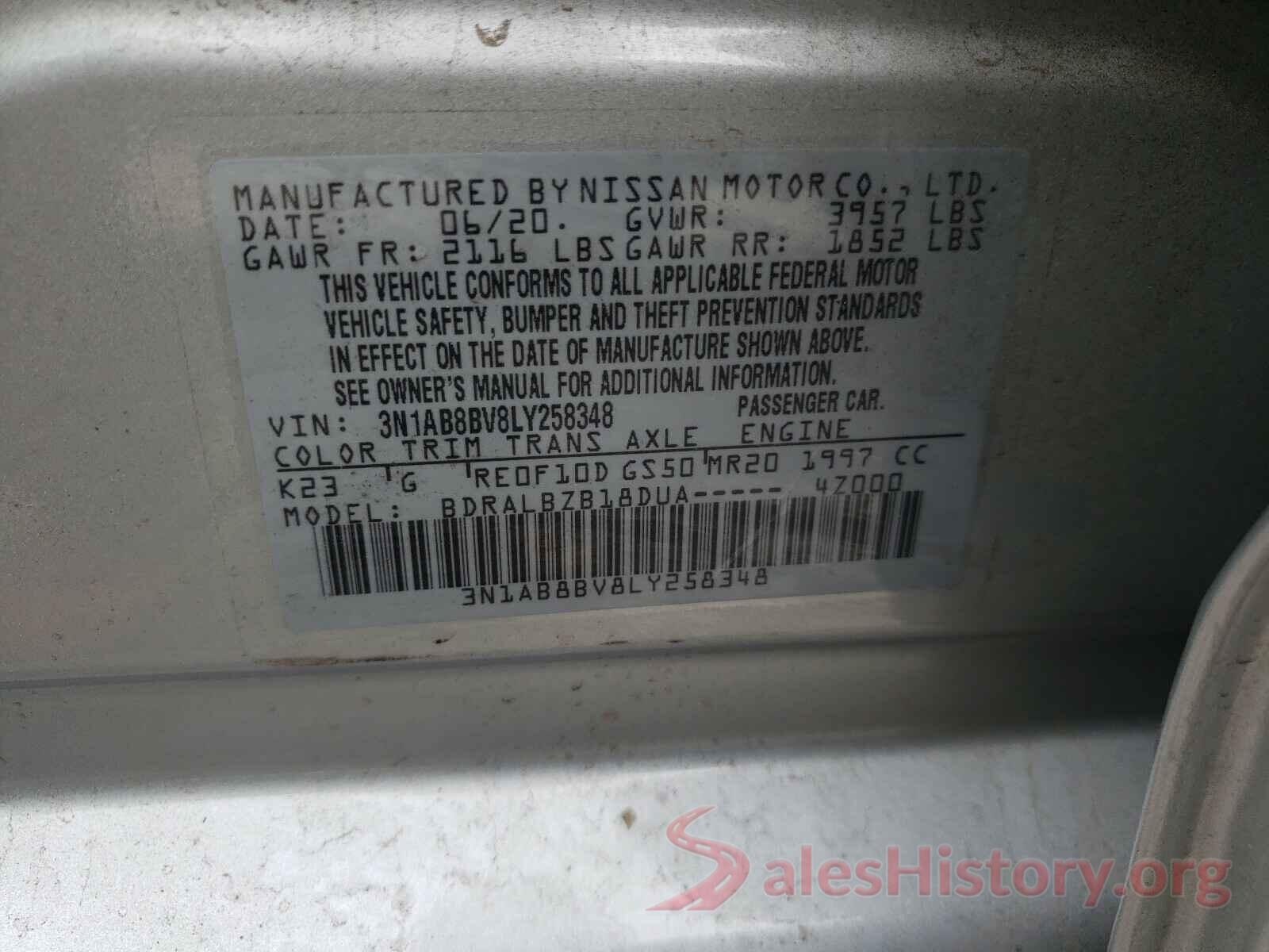 3N1AB8BV8LY258348 2020 NISSAN SENTRA