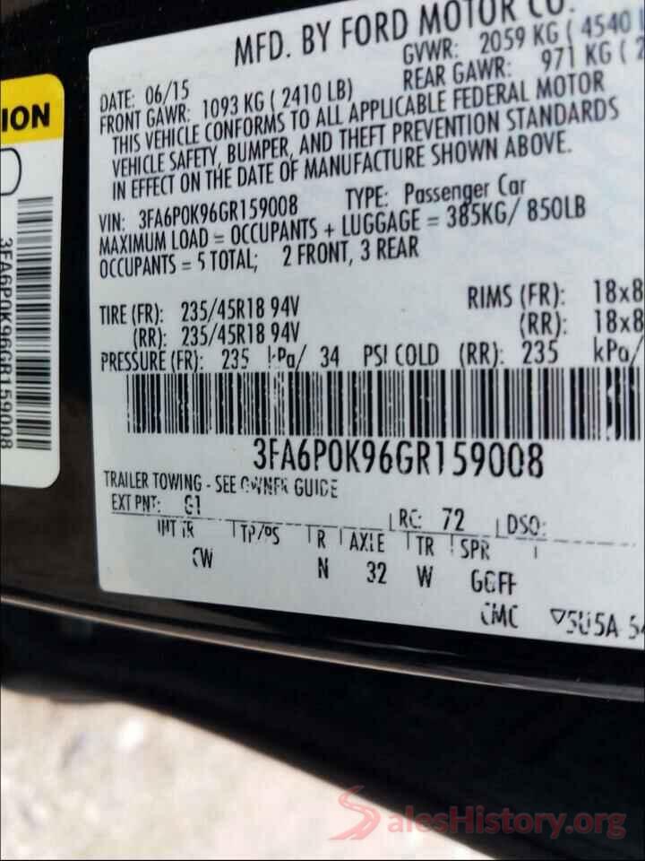 3FA6P0K96GR159008 2016 FORD FUSION