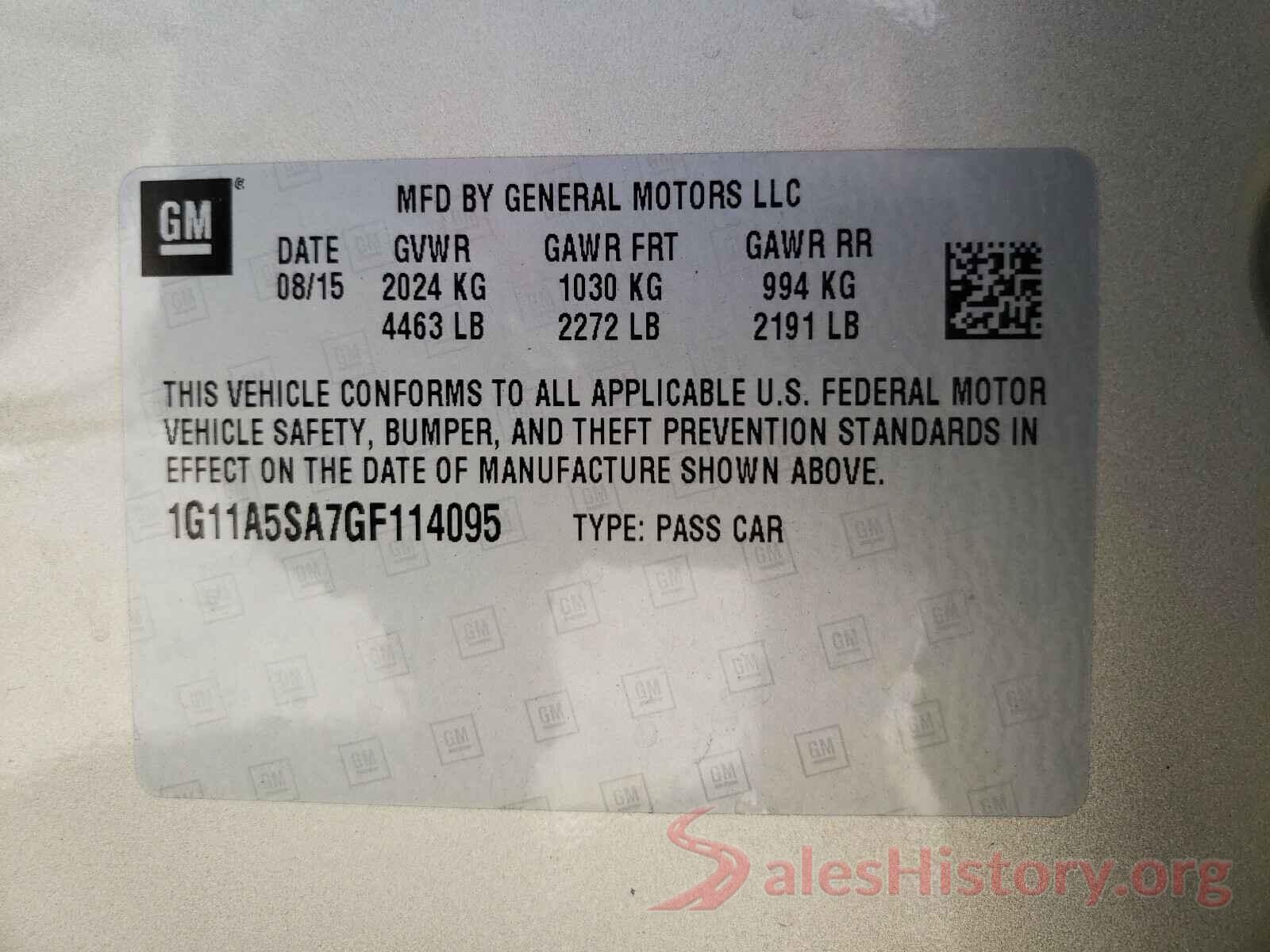 1G11A5SA7GF114095 2016 CHEVROLET MALIBU