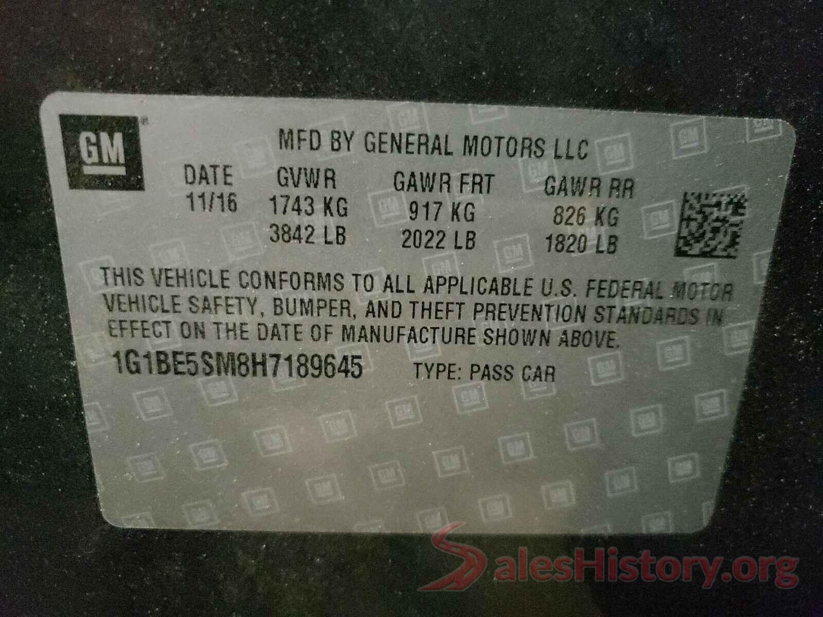 1G1BE5SM8H7189645 2017 CHEVROLET CRUZE