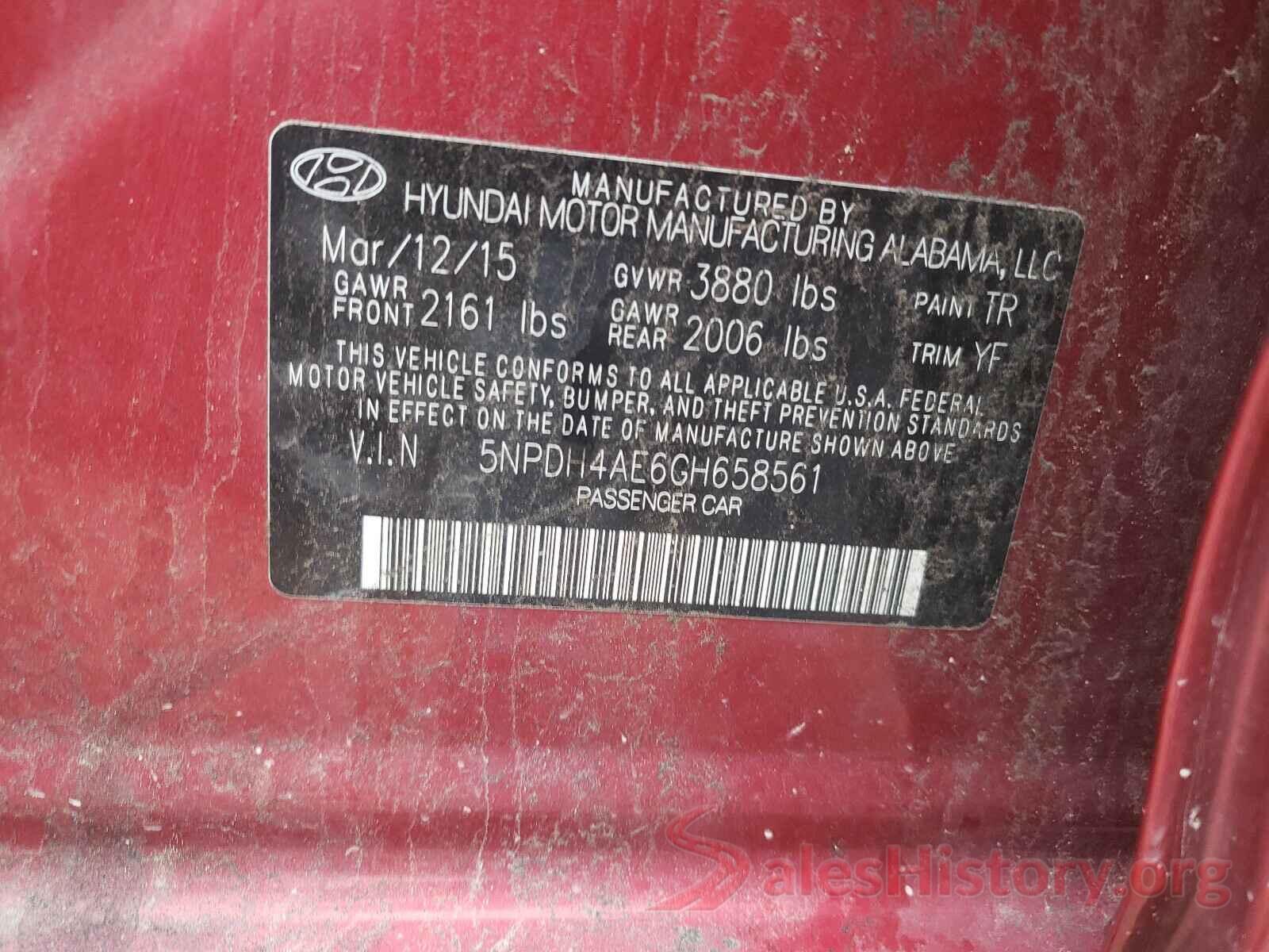 5NPDH4AE6GH658561 2016 HYUNDAI ELANTRA