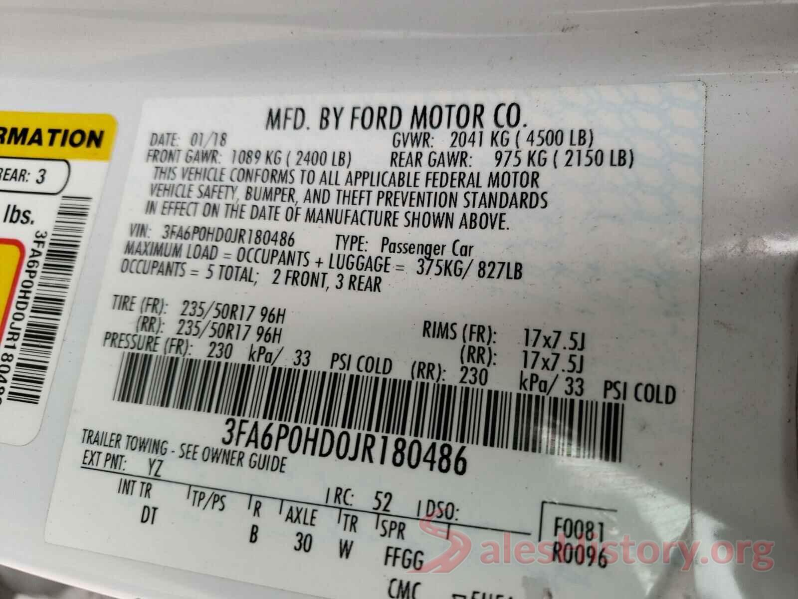 3FA6P0HD0JR180486 2018 FORD FUSION