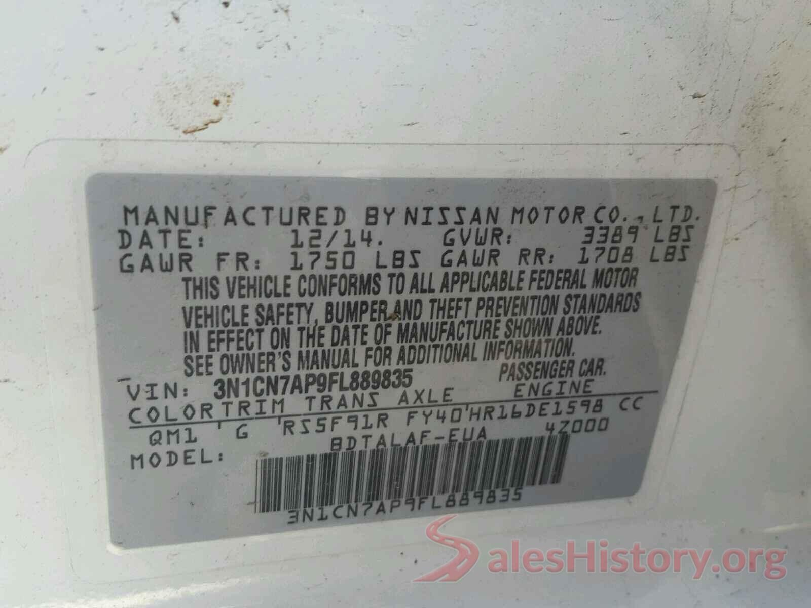 3N1CN7AP9FL889835 2015 NISSAN VERSA