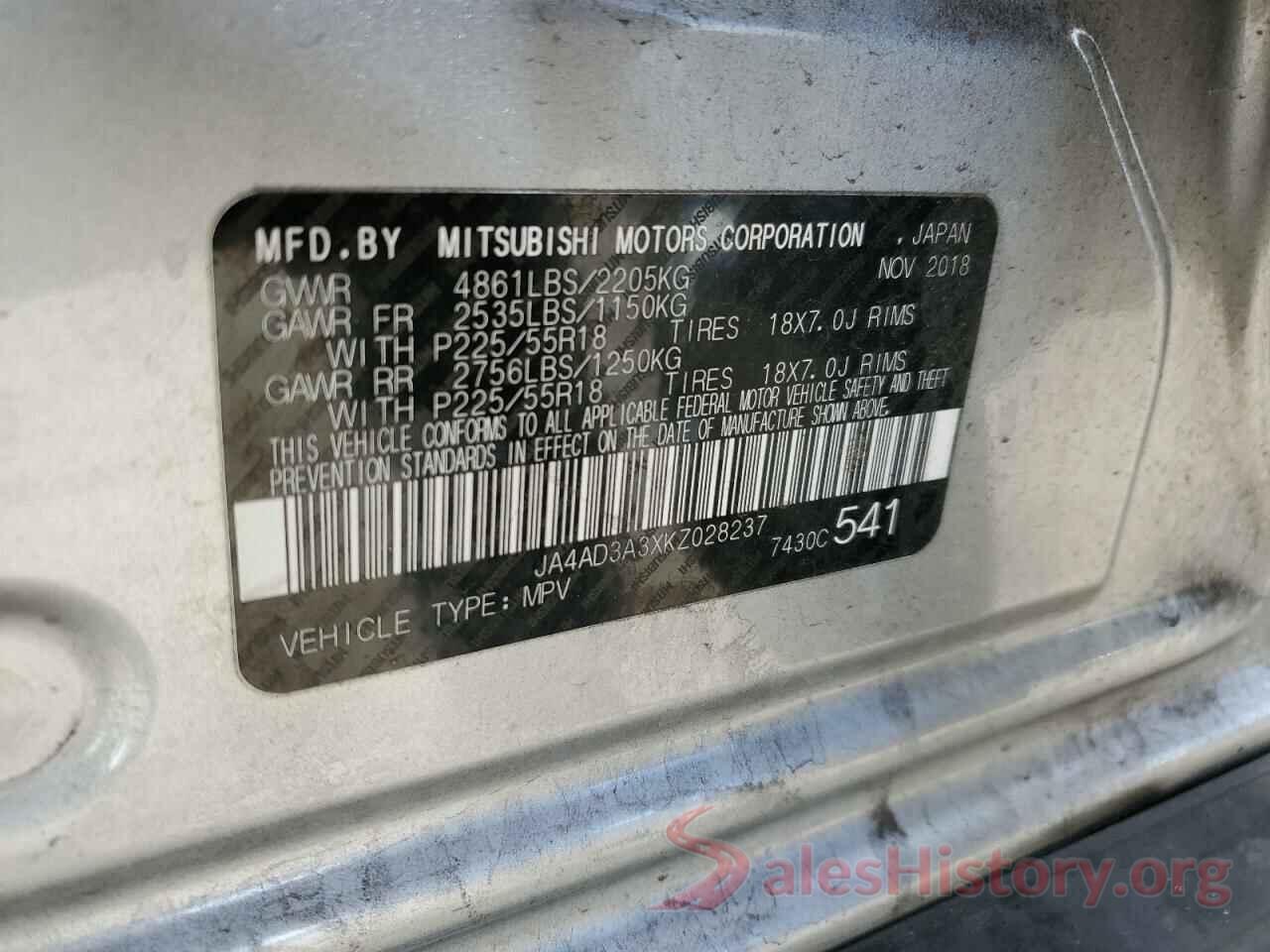 JA4AD3A3XKZ028237 2019 MITSUBISHI OUTLANDER