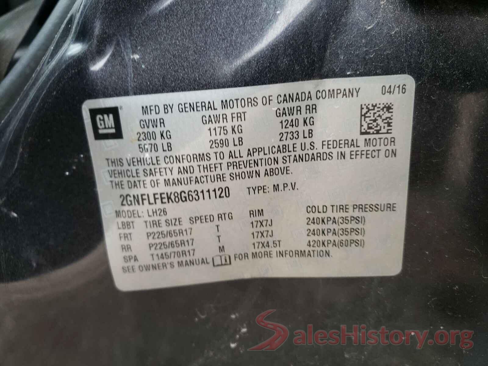 2GNFLFEK8G6311120 2016 CHEVROLET EQUINOX