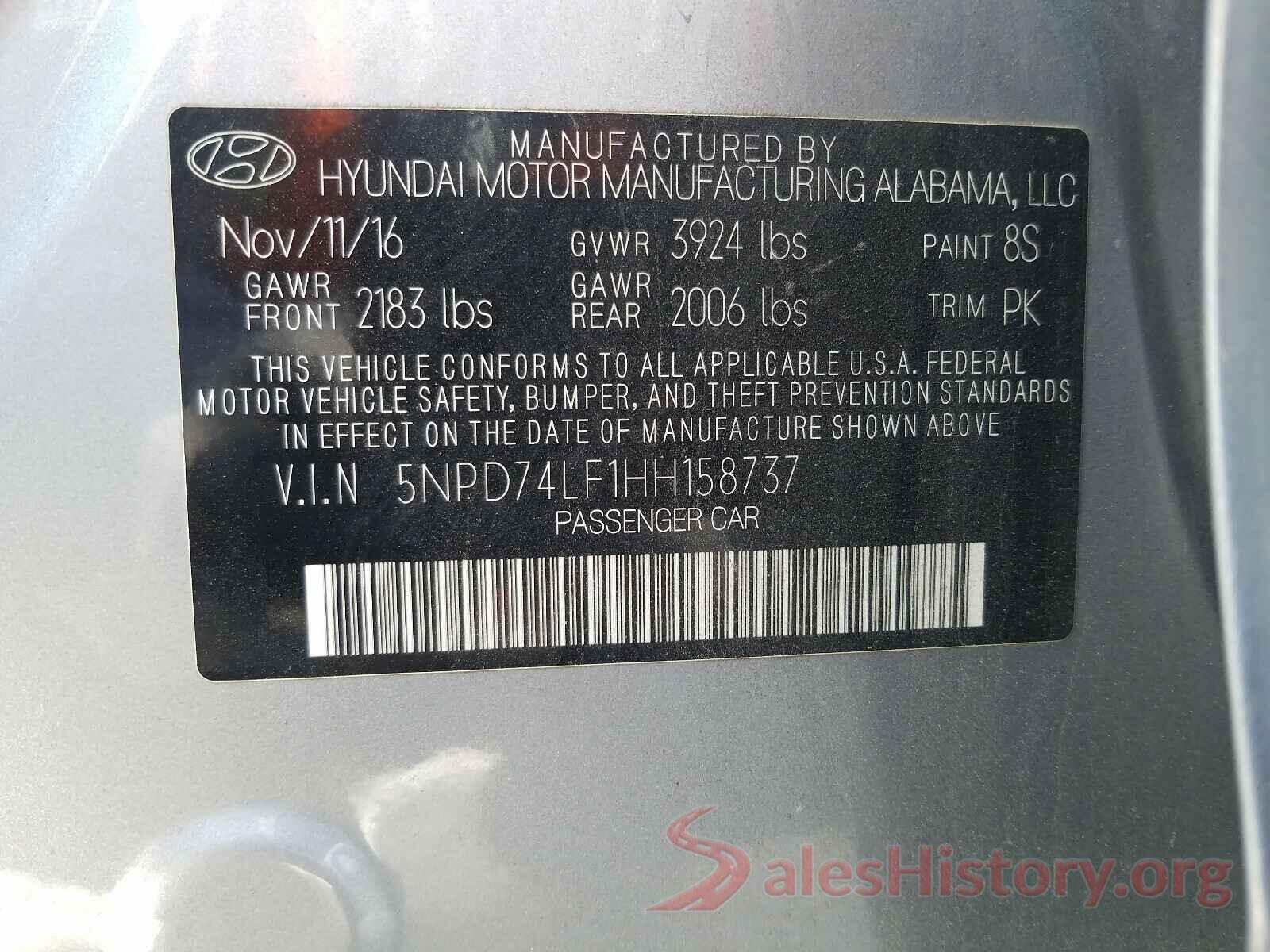 5NPD74LF1HH158737 2017 HYUNDAI ELANTRA