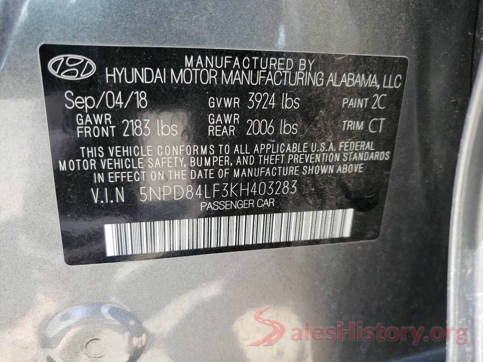 5NPD84LF3KH403283 2019 HYUNDAI ELANTRA