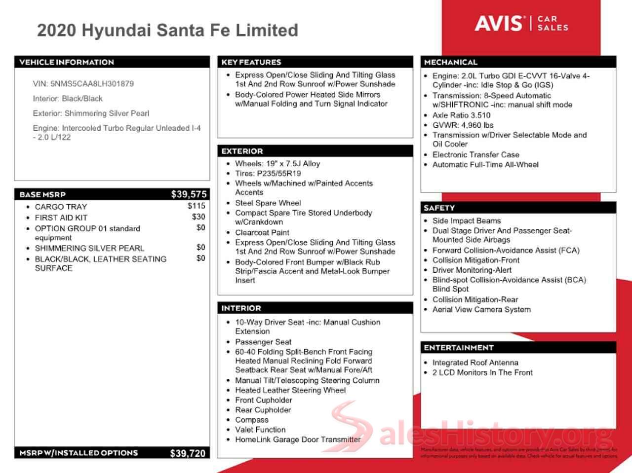 5NMS5CAA8LH301879 2020 HYUNDAI SANTA FE