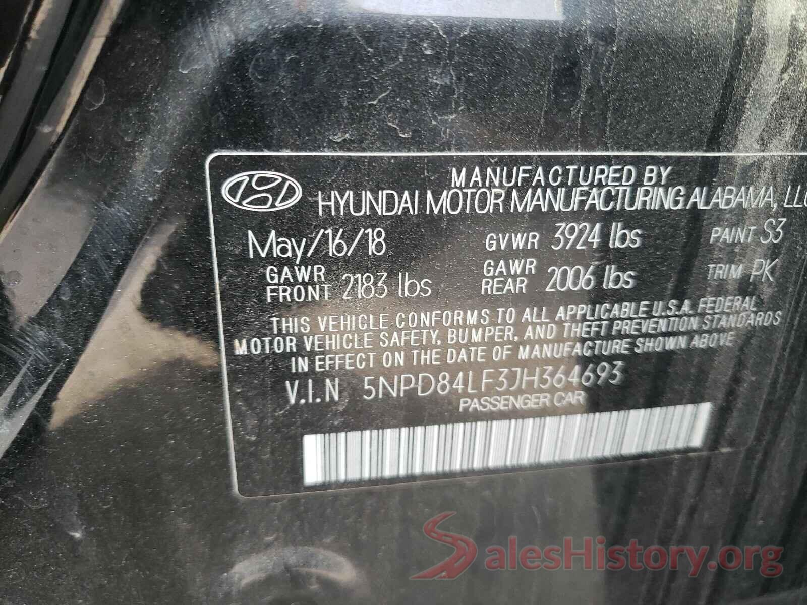 5NPD84LF3JH364693 2018 HYUNDAI ELANTRA