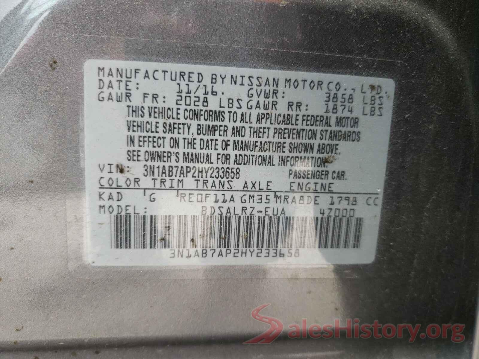 3N1AB7AP2HY233658 2017 NISSAN SENTRA