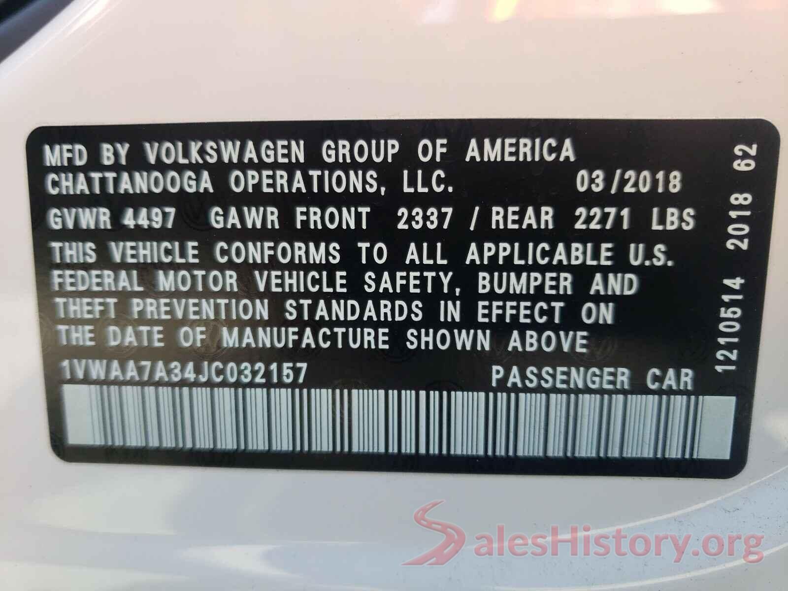 1VWAA7A34JC032157 2018 VOLKSWAGEN PASSAT