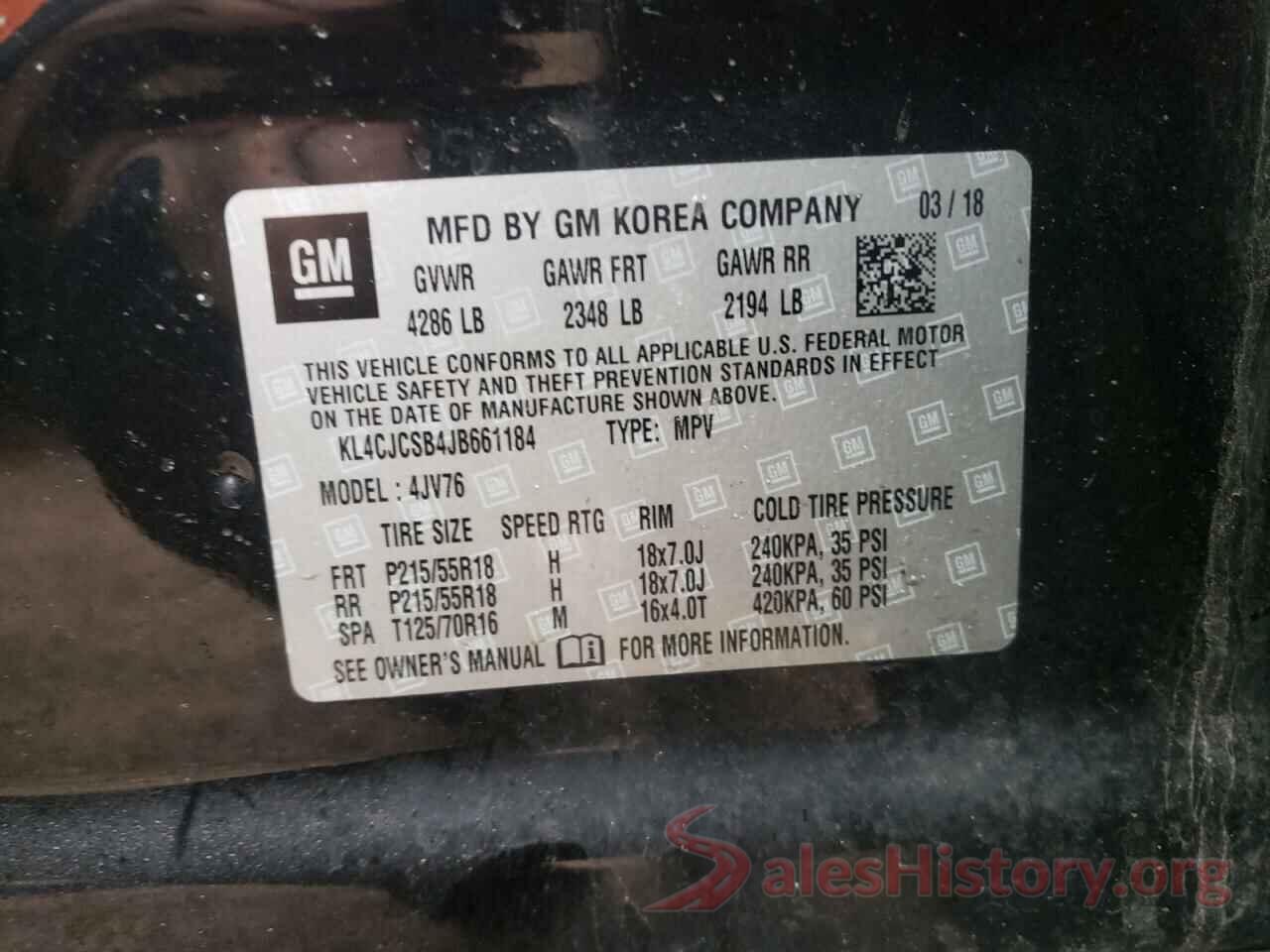 KL4CJCSB4JB661184 2018 BUICK ENCORE