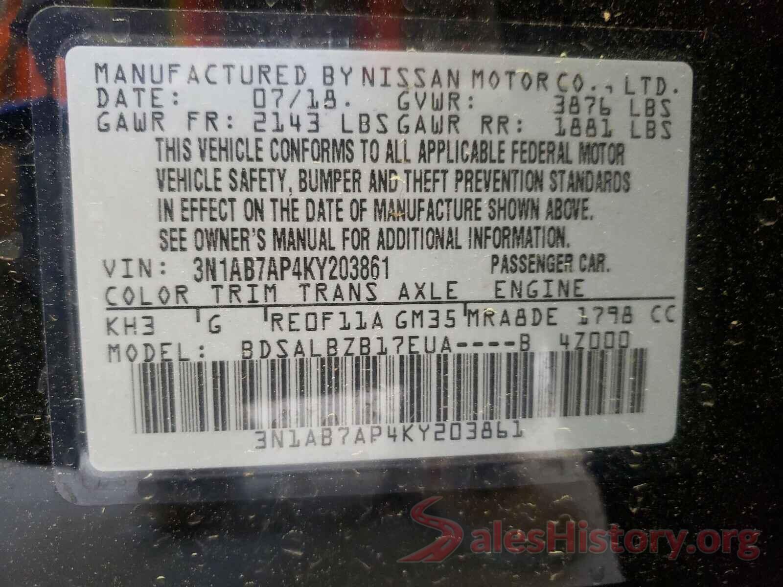 3N1AB7AP4KY203861 2019 NISSAN SENTRA