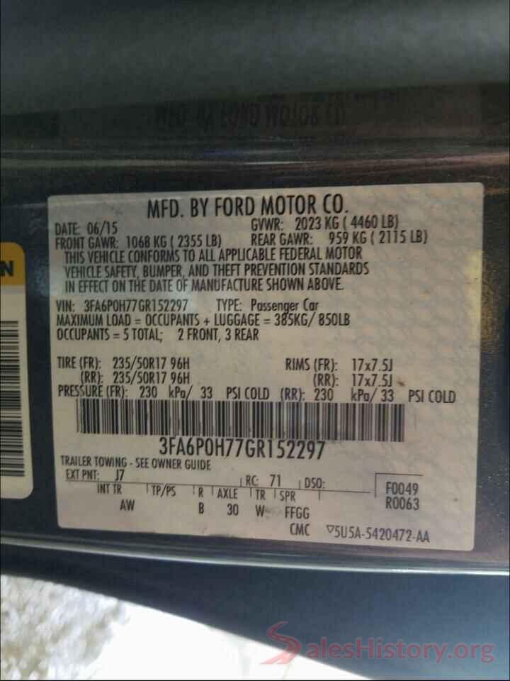 3FA6P0H77GR152297 2016 FORD FUSION