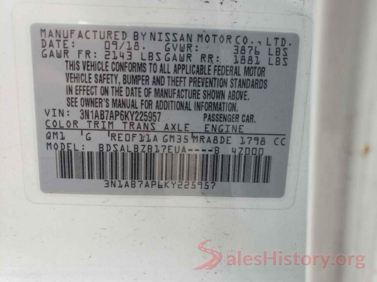 3N1AB7AP6KY225957 2019 NISSAN SENTRA