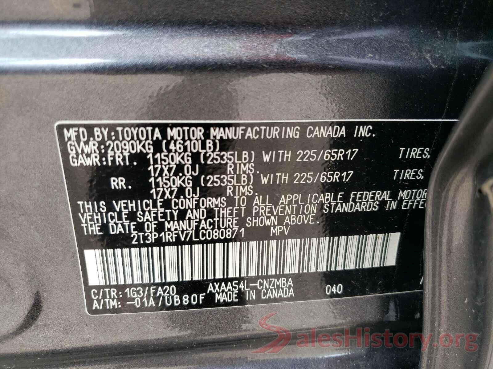 2T3P1RFV7LC080871 2020 TOYOTA RAV4