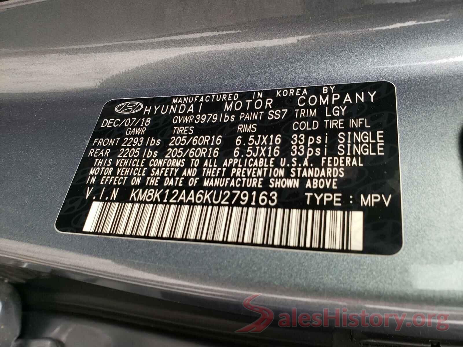 KM8K12AA6KU279163 2019 HYUNDAI KONA