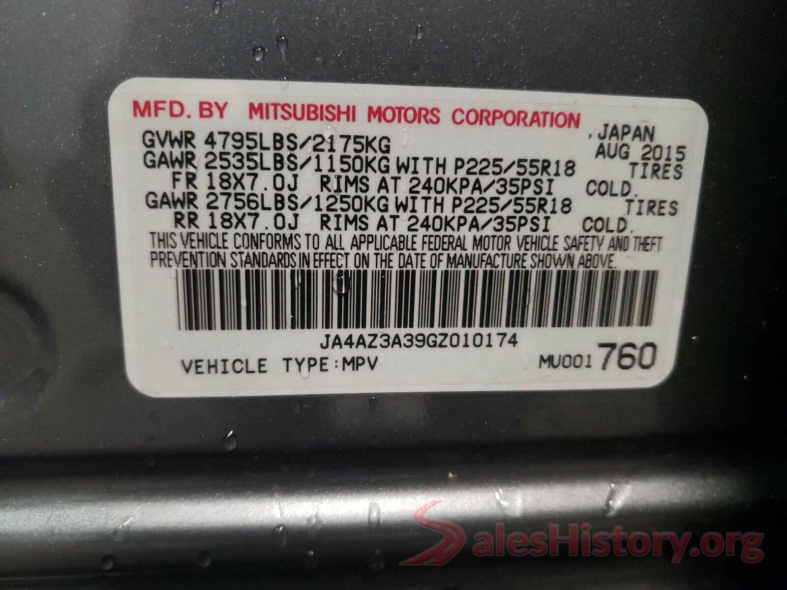 JA4AZ3A39GZ010174 2016 MITSUBISHI OUTLANDER