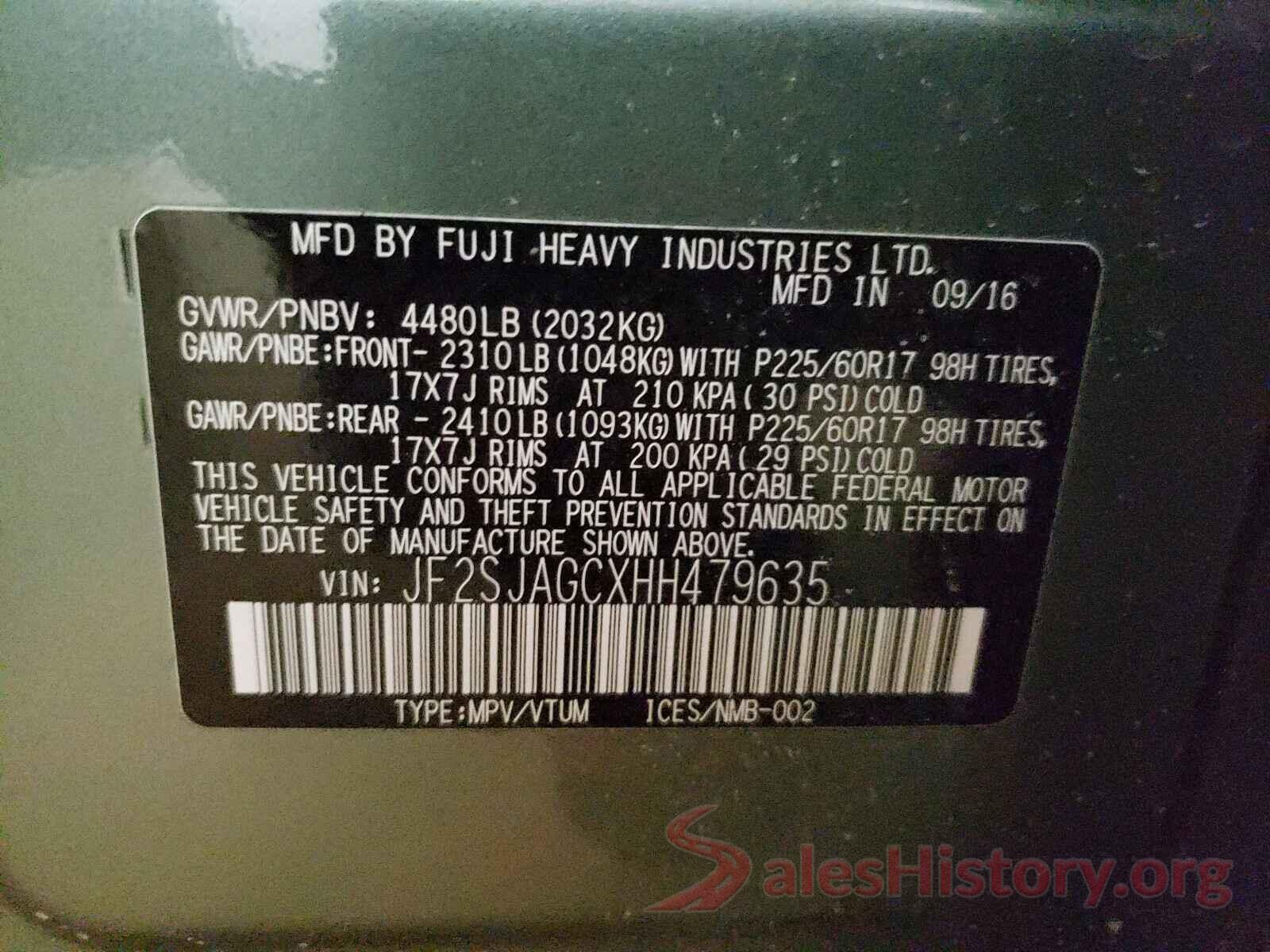 JF2SJAGCXHH479635 2017 SUBARU FORESTER