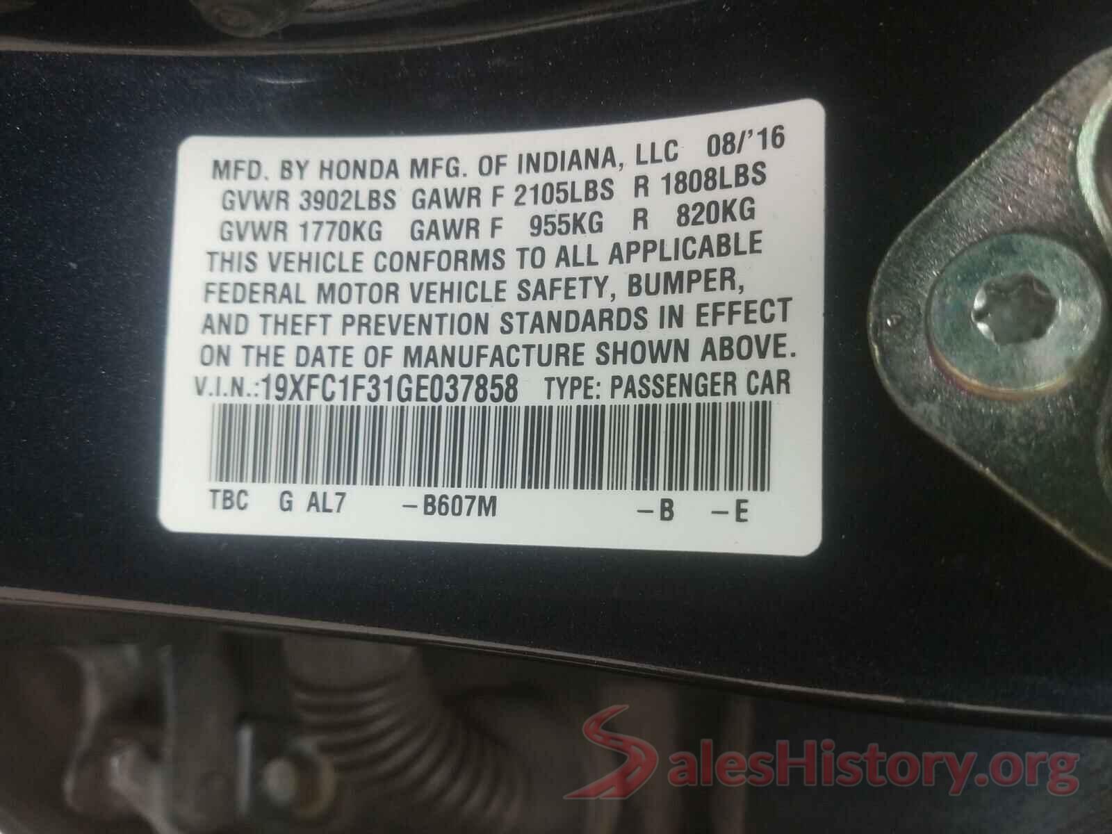 19XFC1F31GE037858 2016 HONDA CIVIC