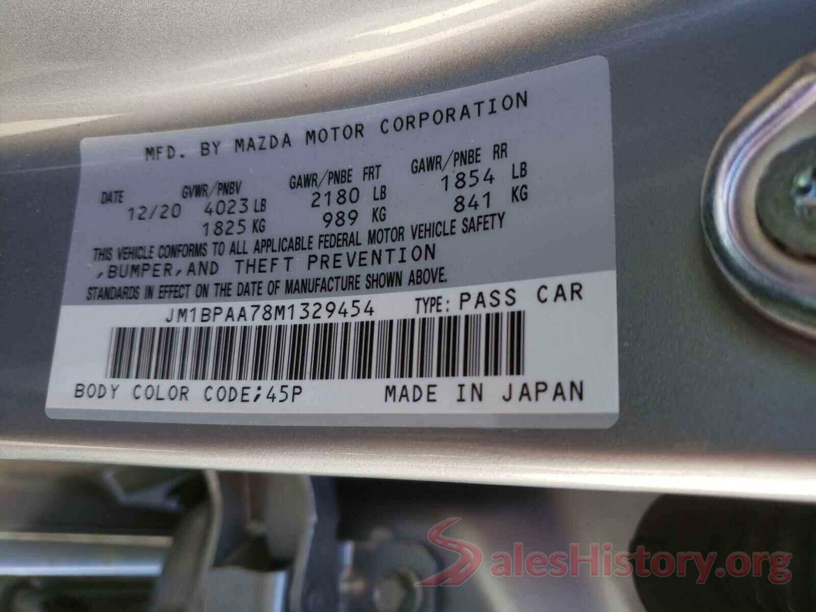 JM1BPAA78M1329454 2021 MAZDA 3