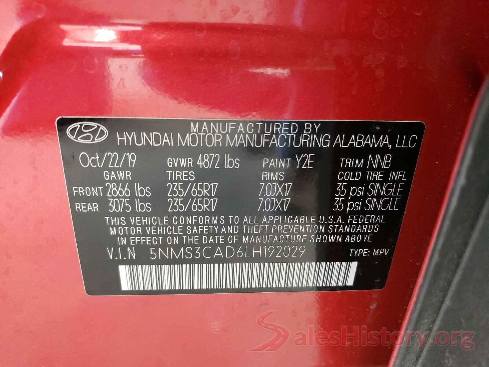 5NMS3CAD6LH192029 2020 HYUNDAI SANTA FE