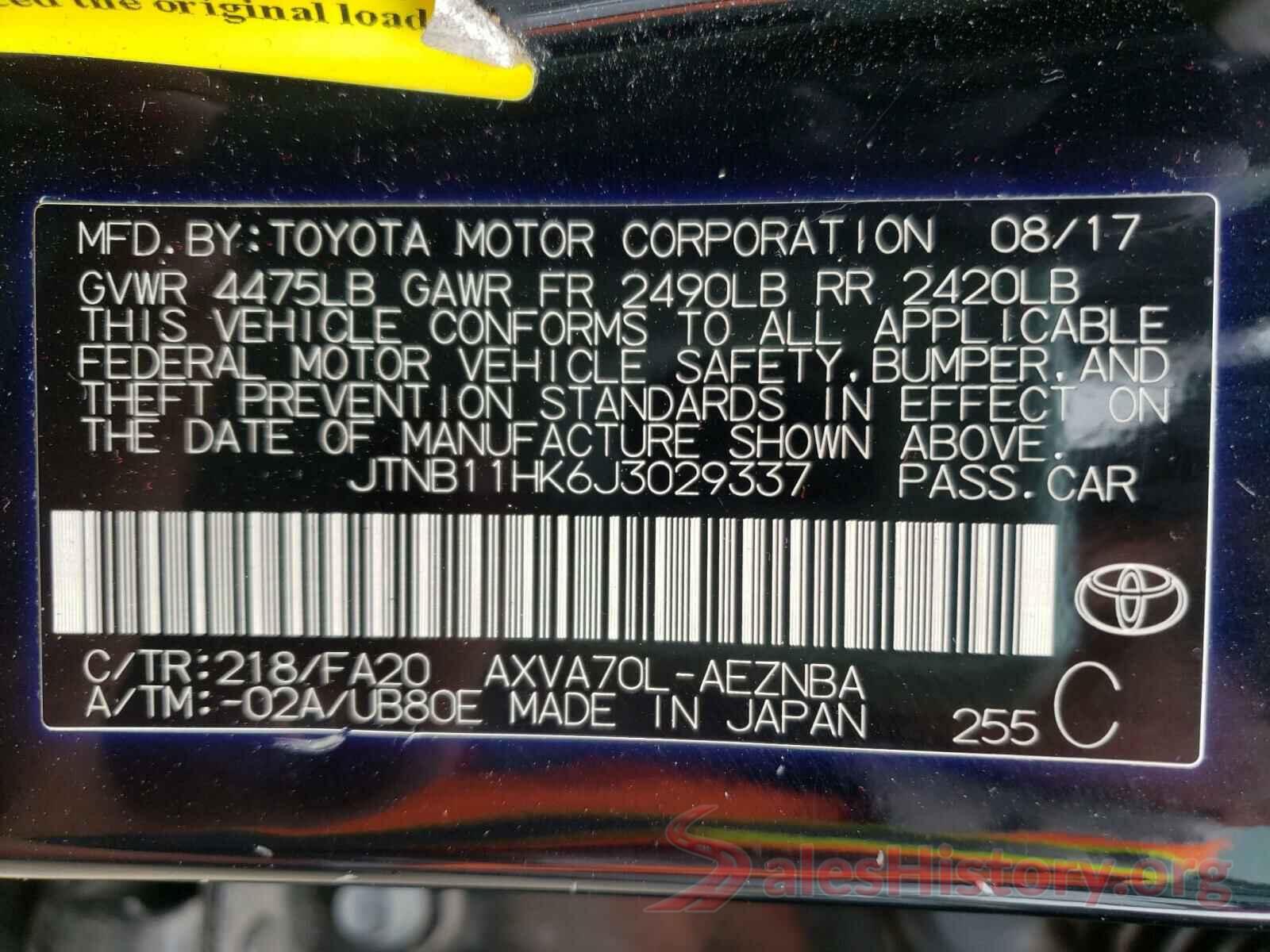 JTNB11HK6J3029337 2018 TOYOTA CAMRY