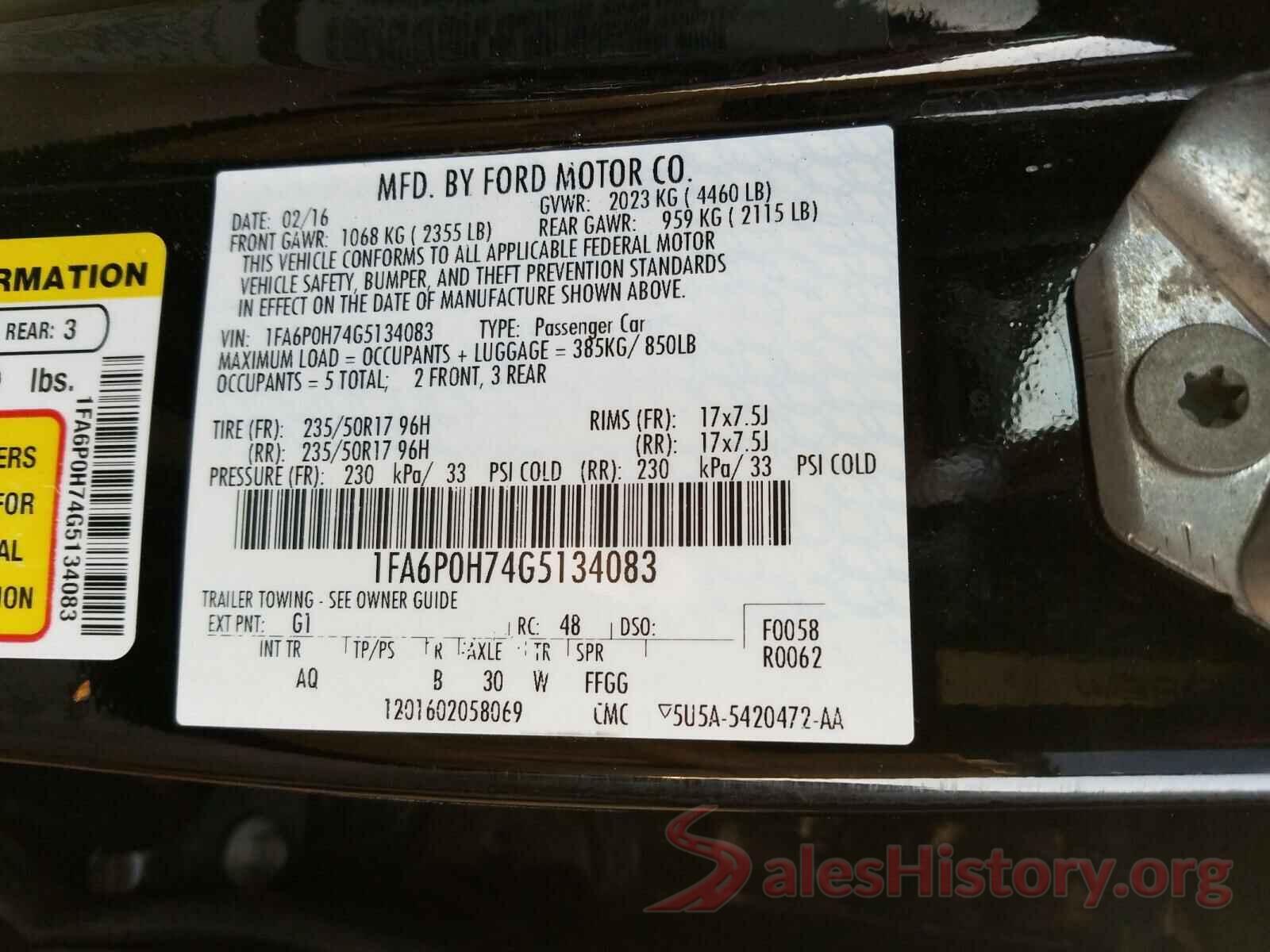 1FA6P0H74G5134083 2016 FORD FUSION