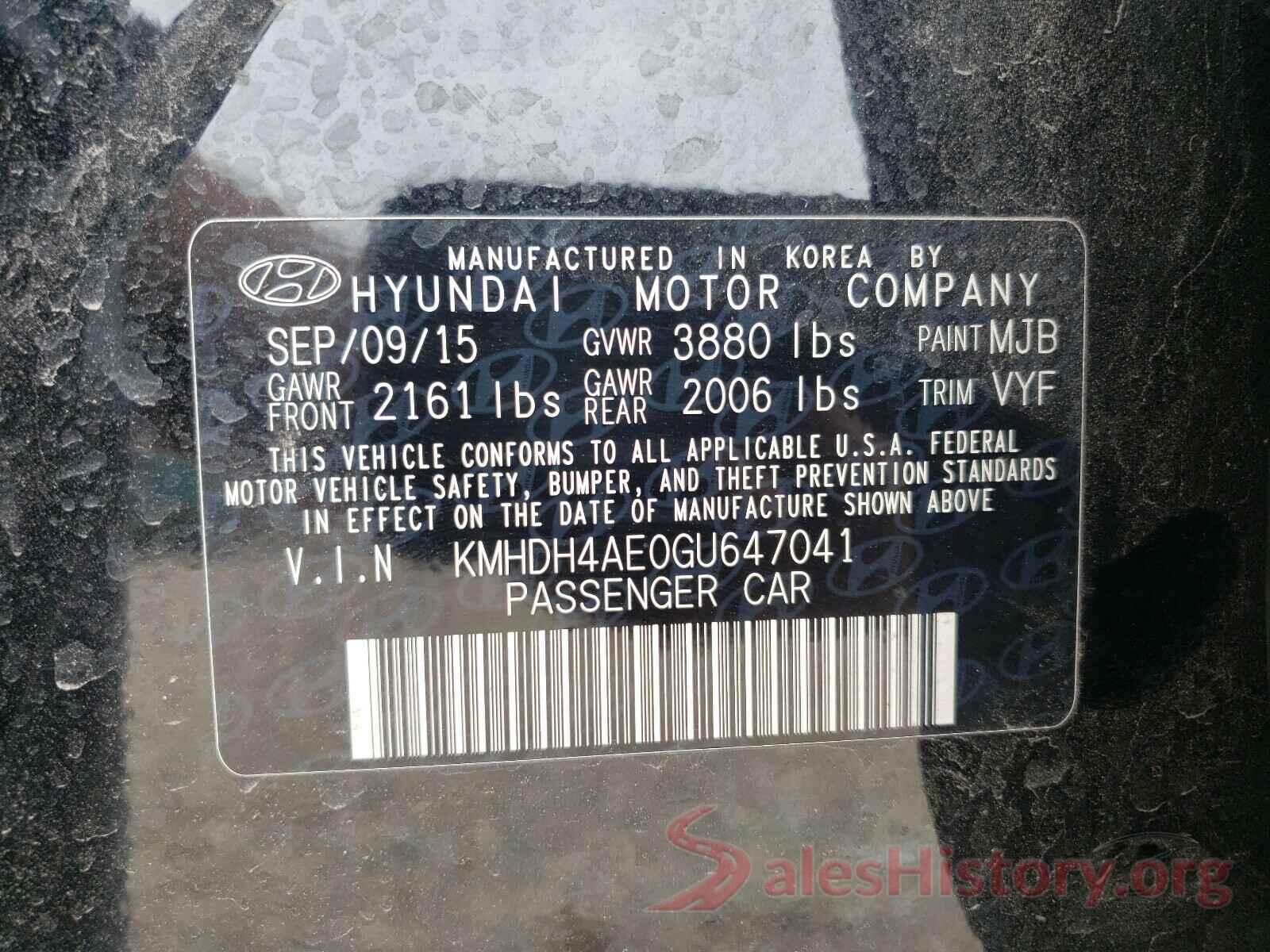 KMHDH4AE0GU647041 2016 HYUNDAI ELANTRA