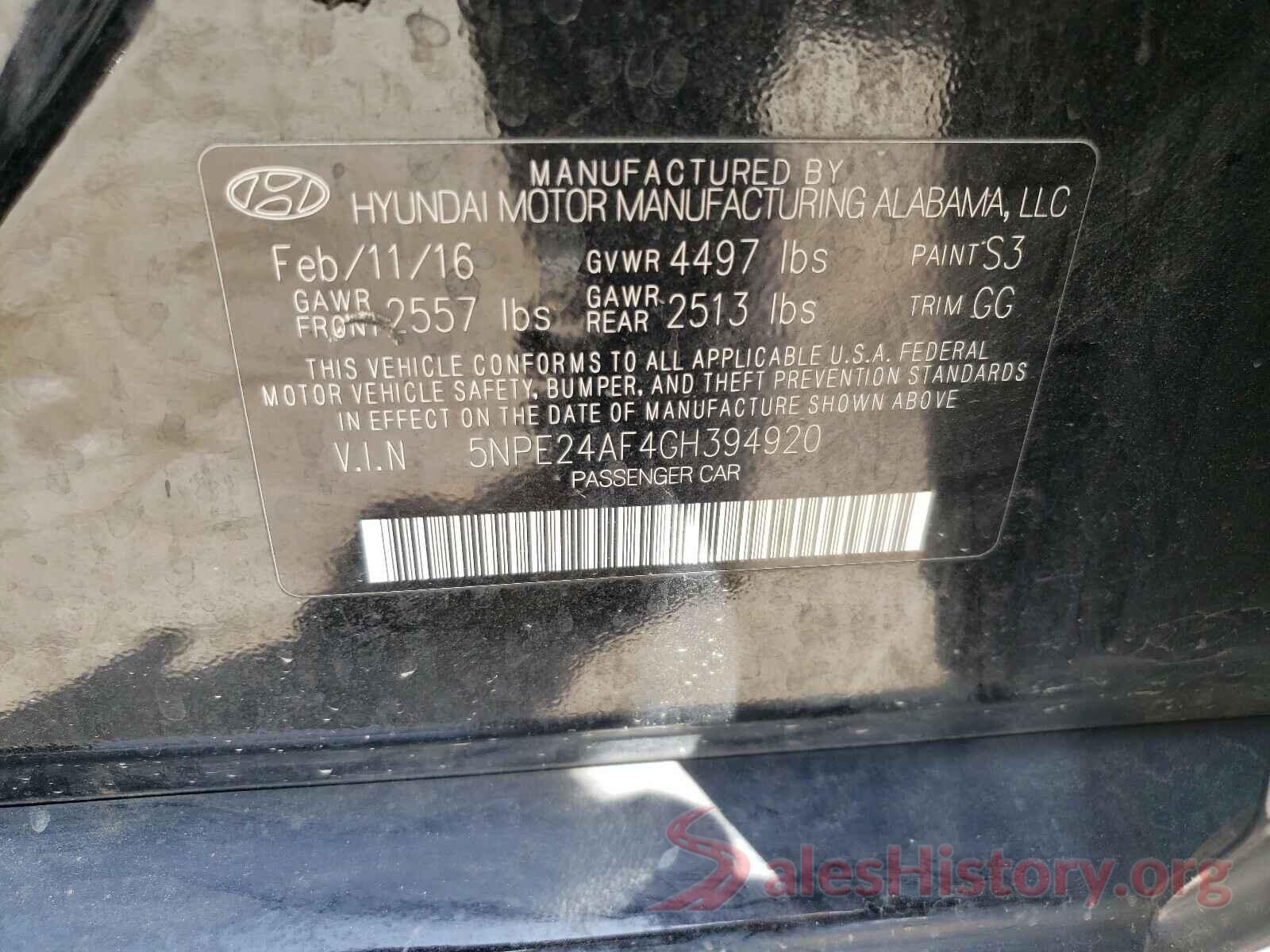 5NPE24AF4GH394920 2016 HYUNDAI SONATA