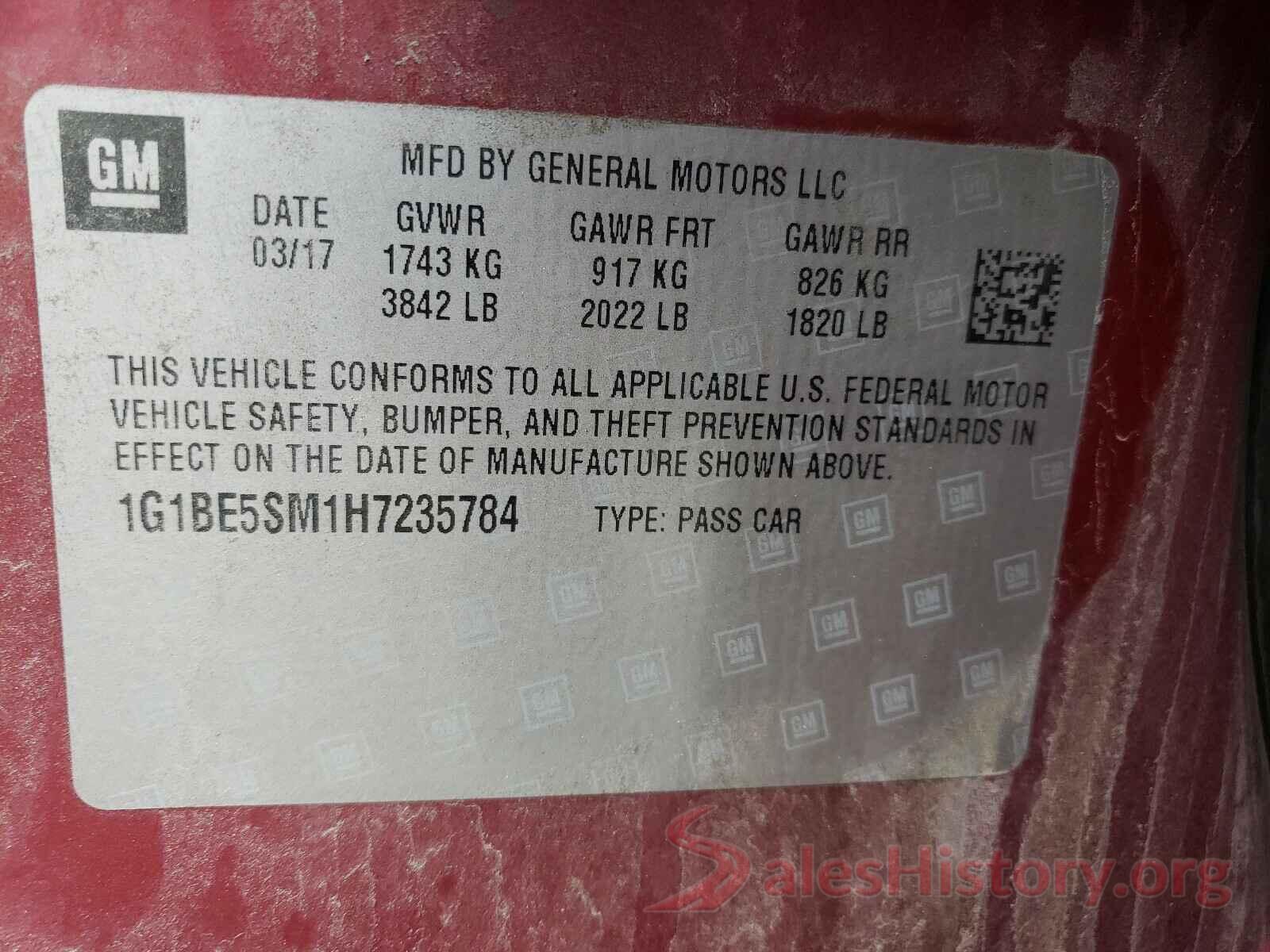 1G1BE5SM1H7235784 2017 CHEVROLET CRUZE