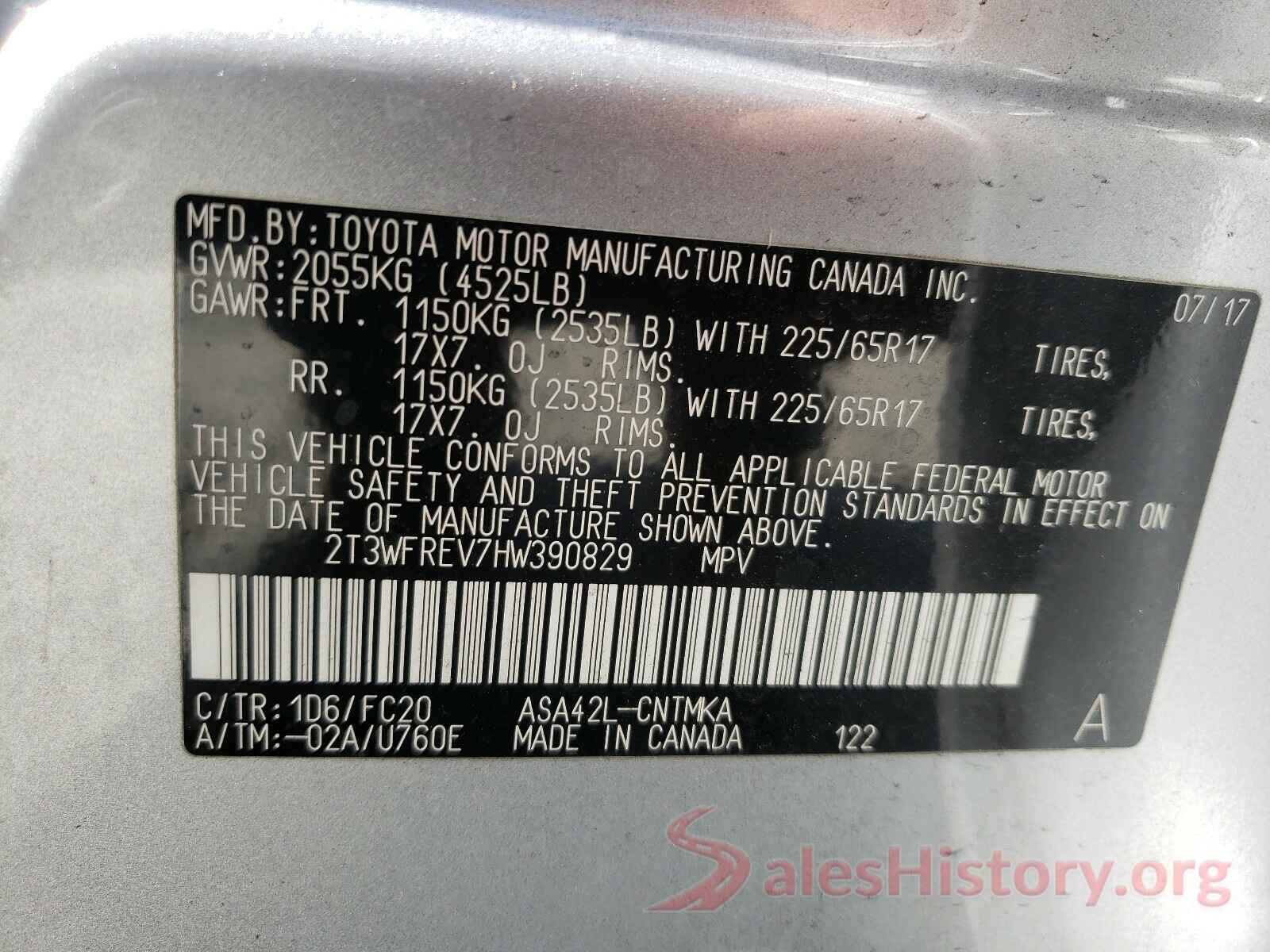 2T3WFREV7HW390829 2017 TOYOTA RAV4