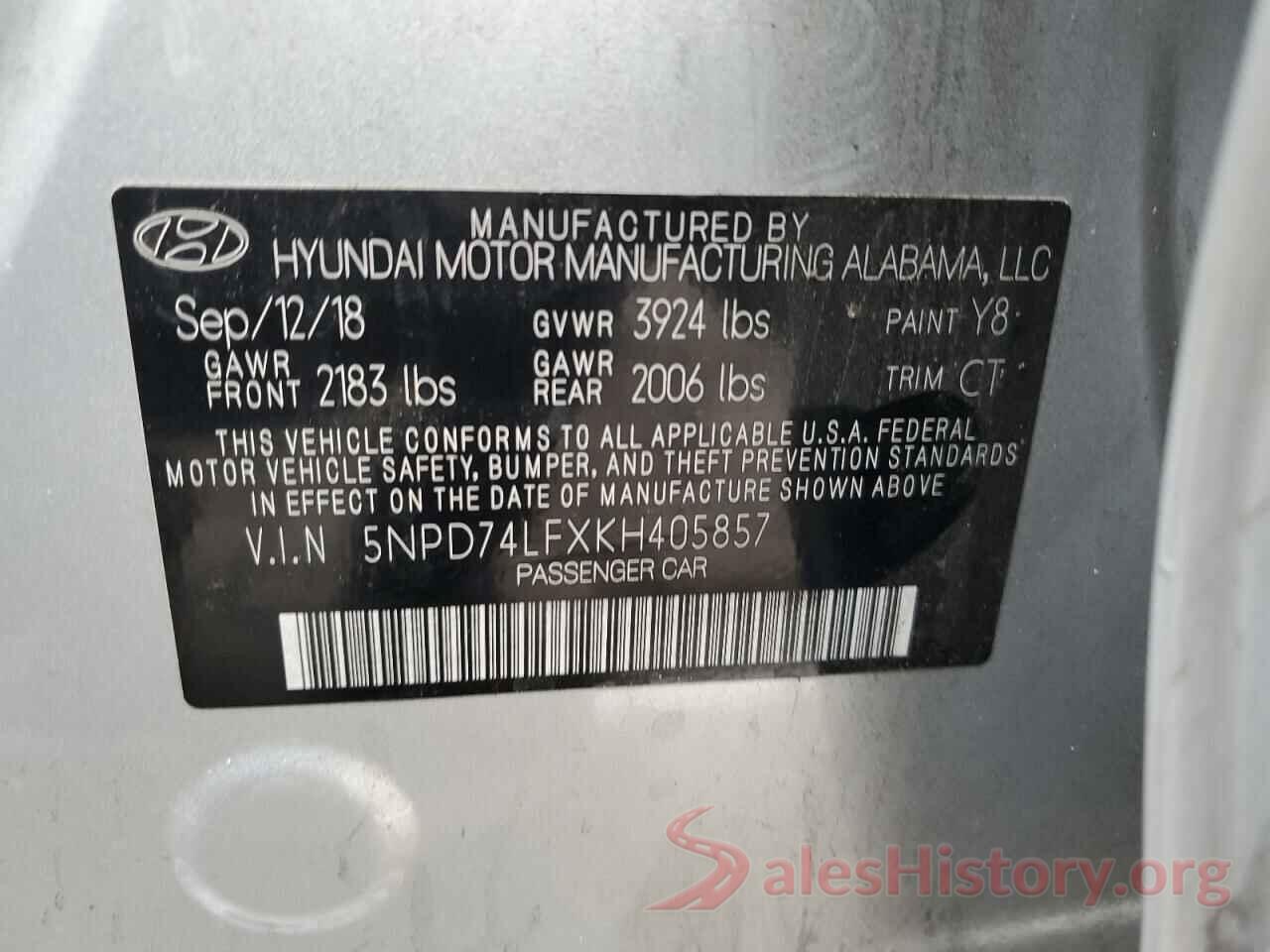 5NPD74LFXKH405857 2019 HYUNDAI ELANTRA