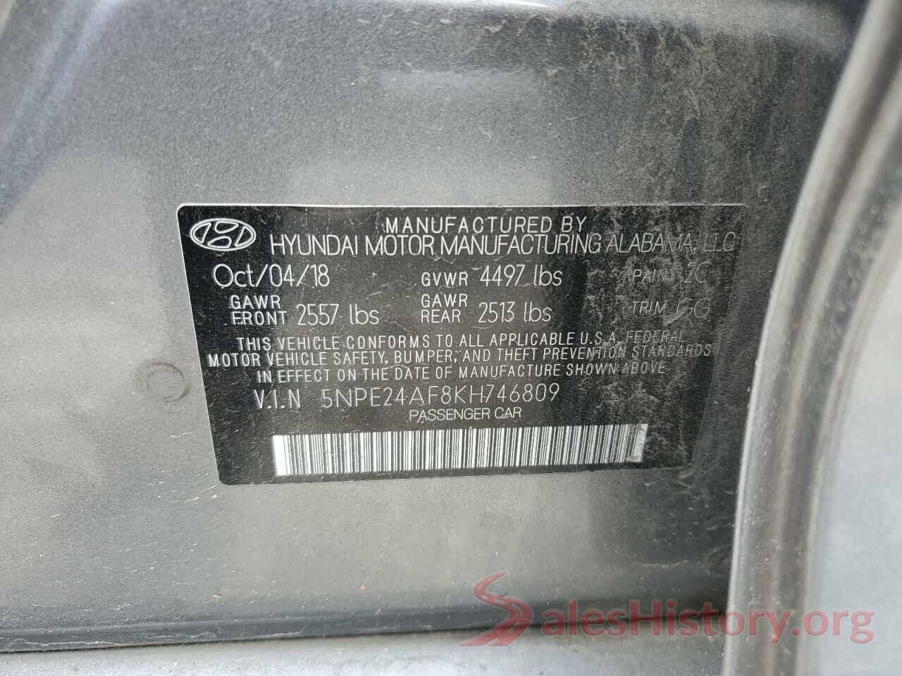 5NPE24AF8KH746809 2019 HYUNDAI SONATA