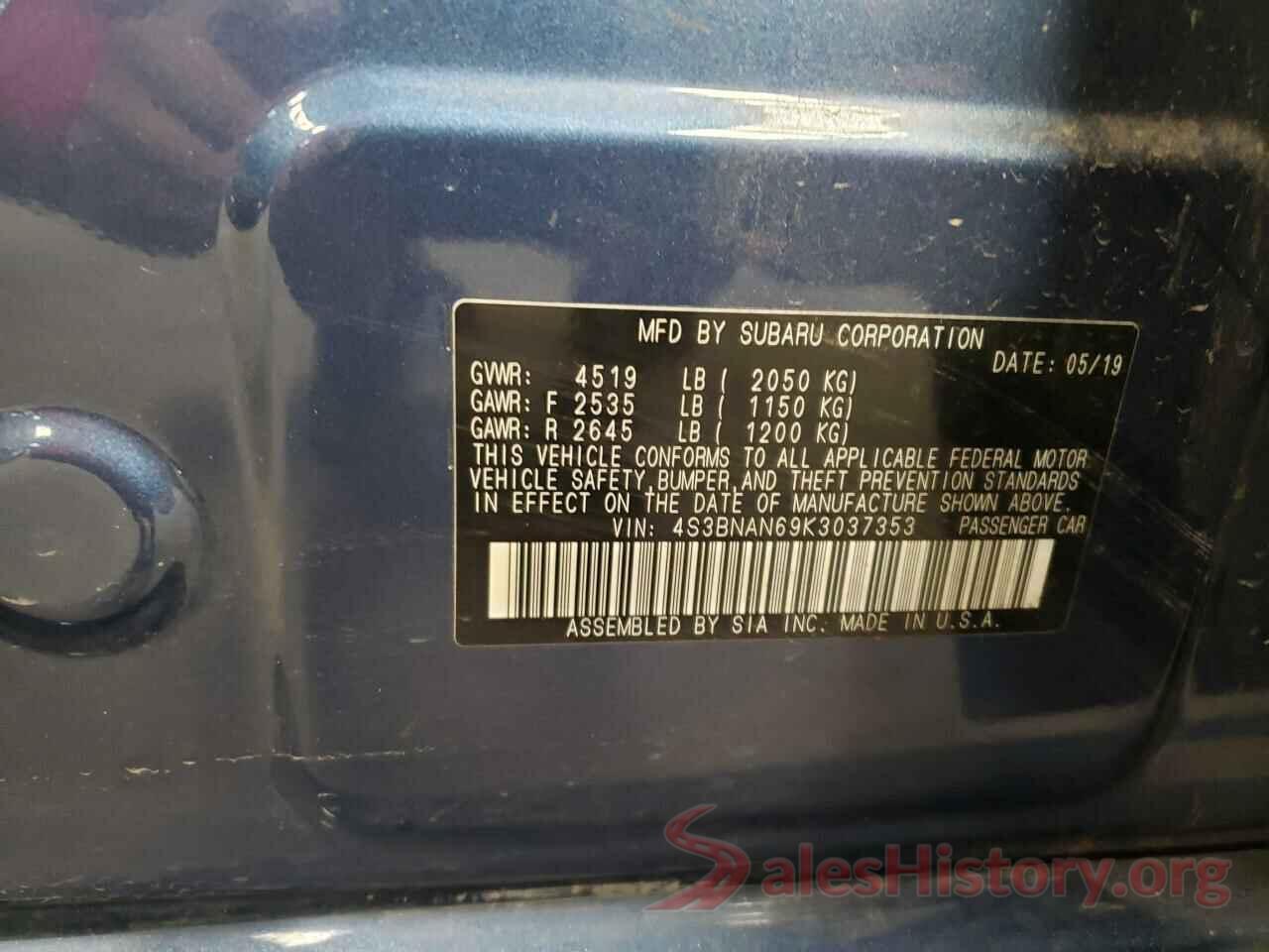 4S3BNAN69K3037353 2019 SUBARU LEGACY