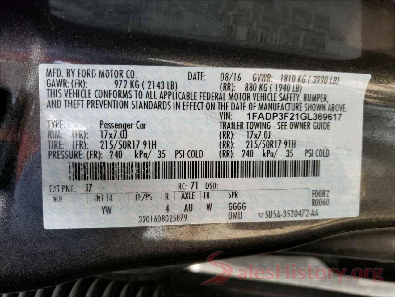 1FADP3F21GL369617 2016 FORD FOCUS