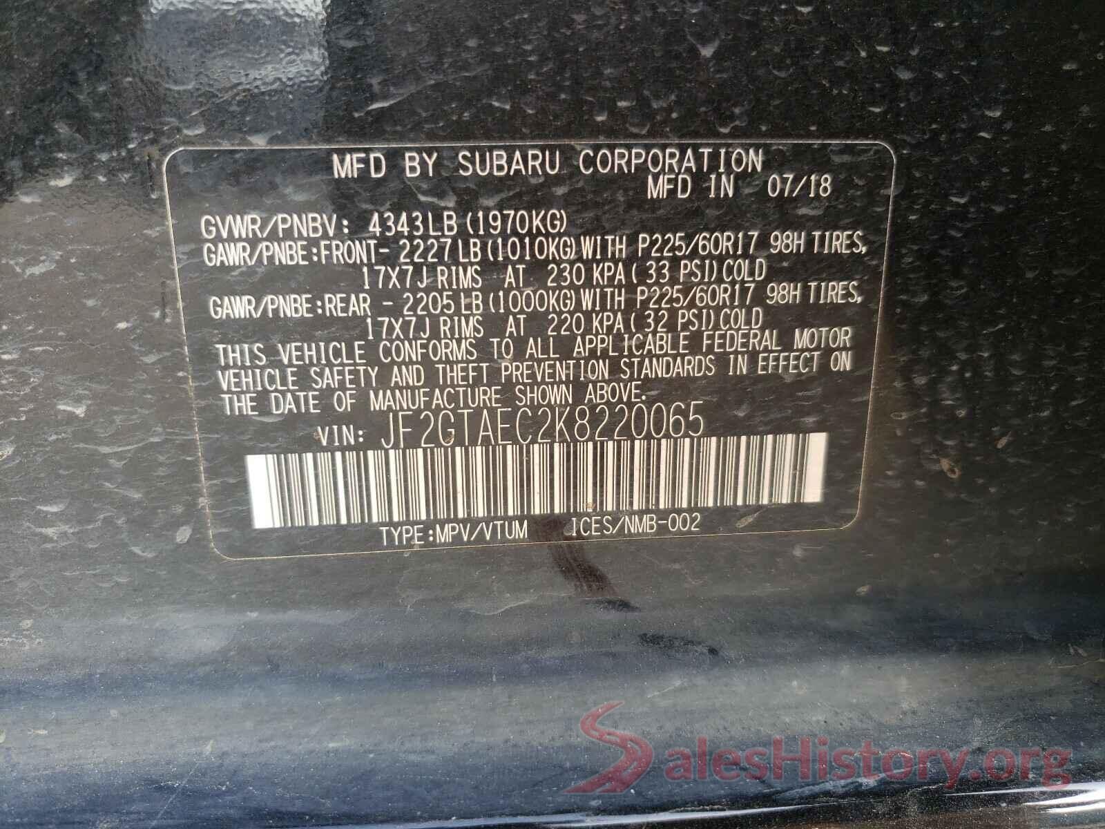 JF2GTAEC2K8220065 2019 SUBARU CROSSTREK