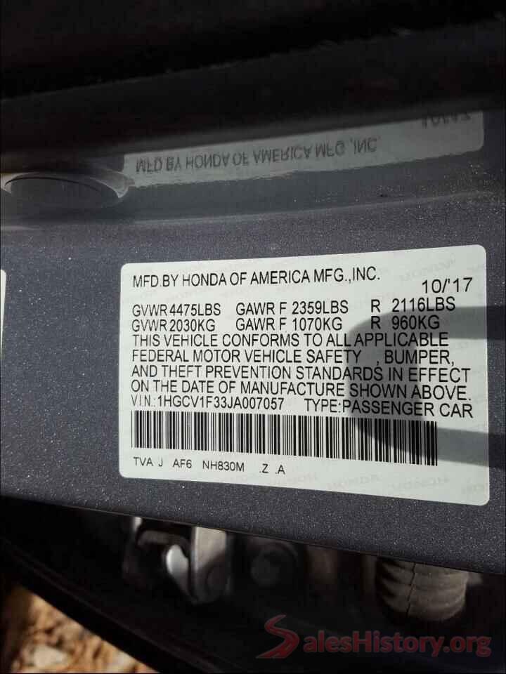 1HGCV1F33JA007057 2018 HONDA ACCORD