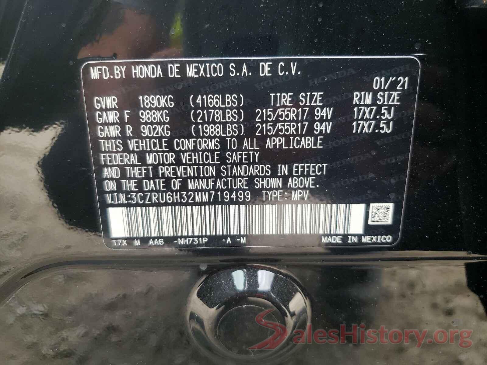 3CZRU6H32MM719499 2021 HONDA HR-V