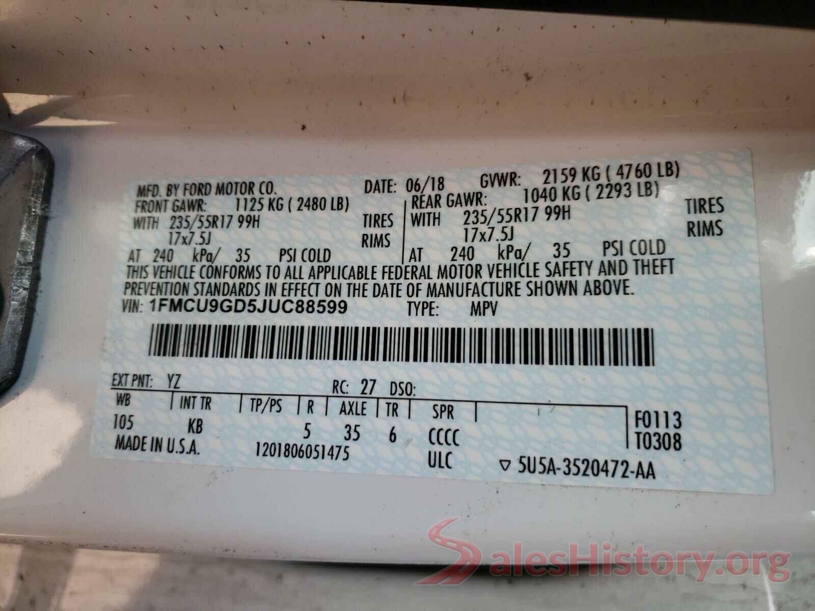 1FMCU9GD5JUC88599 2018 FORD ESCAPE