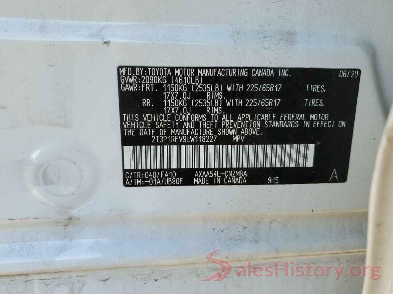 2T3P1RFV9LW118227 2020 TOYOTA RAV4